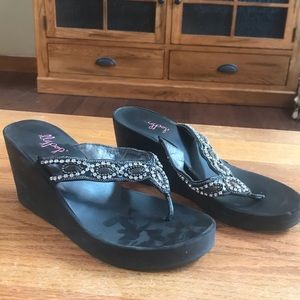 Black Foam Wedge Sandal with Embellishments